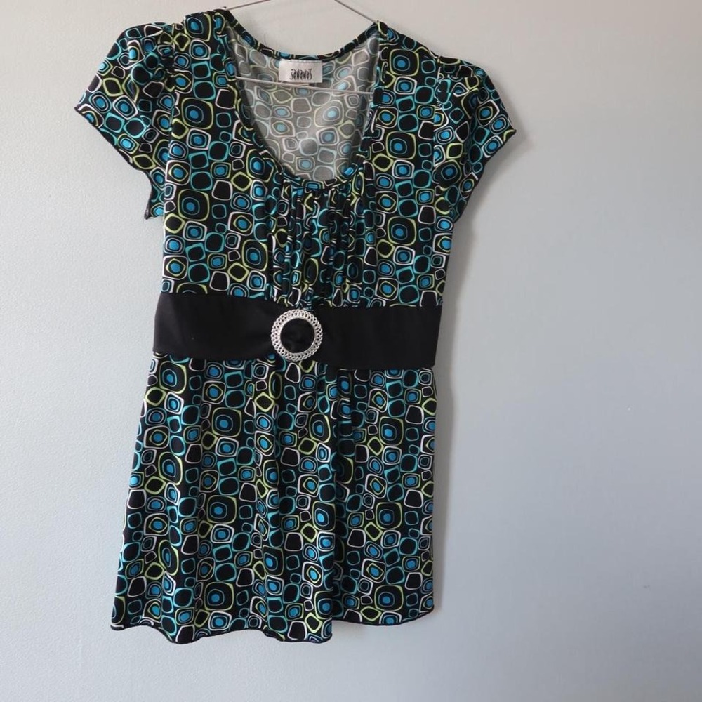 Blue and‎ black Janan's top with belt detail